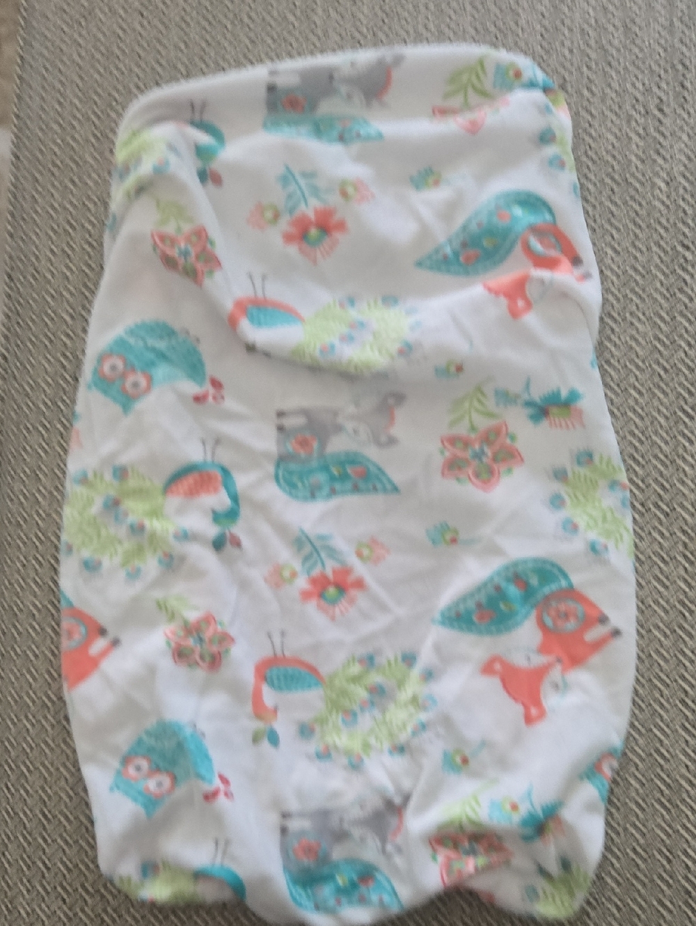 Levtex Baby Changing Pad Fitted Sheet with Teal, Coral & Lime Owl Print